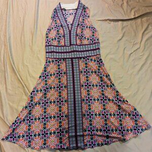 London Times brand SIZE LARGE sleeveless dress, pink & blue patterned